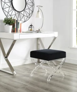 Posh Living Brayden Velvet Acrylic X-Leg Ottoman - Black