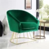 Posh Living Leo Velvet Modern Contemporary Barrel Accent Chair with Metal Base - Green with Gold