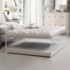 Posh Living Courtney Linen Modern Contemporary Oversized Button Tufted Clear Acrylic Sides Ottoman - Cream White