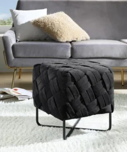 Posh Living LON210-02BK-UE Jenna Square Ottoman - Hand Upholstered; Black Velvet