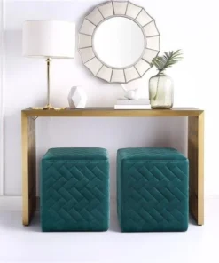 Posh Living Micah Velvet Brick Quilted Cube Ottoman - Hunter Green