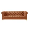 Posh Living Ryder PU Leather Button Tufted Sofa with Gold Nailhead Trim and Y-leg - Camel Brown