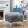 Posh Living Charlie Luxe Faux Fur Acrylic Leg Ottoman - Grey