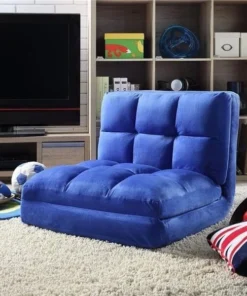 Posh Living FC40-09BL-UE Loungie Microsuede Foam Filling Steel Tube Frame Modern Flip Chair; Blue - 8.66 x 29.13 x 46.06 in.