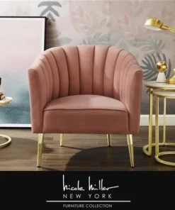 Nicole Miller NAC108-02BH-UE Posh Living Blaze Velvet Accent & Slipper Chair; Blush & Gold - 31 x 30 x 34 in.