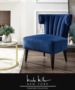 Nicole Miller NAC109-02NY-UE Posh Living Damari Velvet Accent & Slipper Chair; Navy - 30 x 30 x 30.5 in.