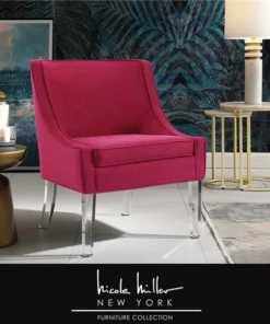 Nicole Miller NAC111-02HP-UE Posh Living Juelz Velvet Accent Chair; Hot Pink - 28 x 30 x 34 in.