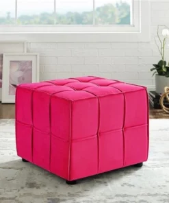 Loft Lyfe LON114-02PK-UE Posh Living Gannon Velvet Cube Ottoman; Pink - 31 x 31 x 18 in.