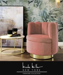Nicole Miller NAC115-02BH-UE Posh Living Marcel Velvet Swivel Accent Chair; Blush & Gold - 31 x 31 x 18 in.