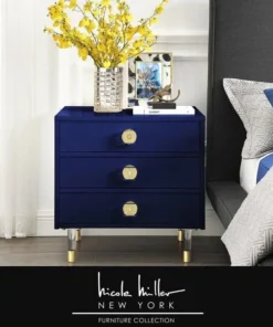 Nicole Miller NST152-09NY-UE Posh Living Glamuri Side Table; Accent Table & Nightstand; Dark Navy - 24 x 18 x 24 in.
