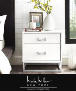 Nicole Miller NST156-09WE-UE Posh Living Stefano Side Table; Accent Table & Nightstand; White & Chrome