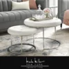 Nicole Miller NON106-01WE-UE 28 Dia. x 18 in. Posh Living Aaden Leather PU Cocktail Coffee Table Ottoman; White & Chrome - Set of 2