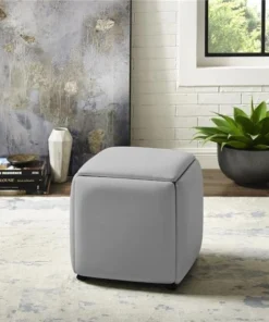 Loft Lyfe LON147-01GR-UE Posh Living Maison Leather PU 5 Piece Nesting Ottoman & Stool Set; Grey