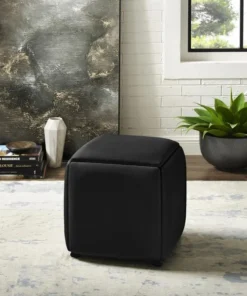 Loft Lyfe LON147-01BK-UE Posh Living Maison Leather PU 5 Piece Nesting Ottoman & Stool Set; Black