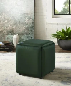 Loft Lyfe LON147-01GN-UE Posh Living Maison Leather PU 5 Piece Nesting Ottoman & Stool Set; Green