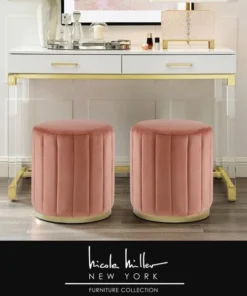Nicole Miller NON135-02BH-UE Orpheus Velvet Ottoman; Blush & Gold