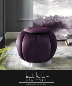 Nicole Miller NON137-02PL-UE Zara Velvet Ottoman; Purple & Silver