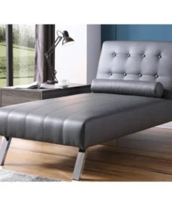 Nathaniel Home 90026-11GY Button Tufted Back Convertible Chaise Lounger with Lumber Support Pillow; Gray