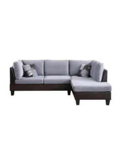 Nathaniel Home 72024GY Bonded Leather & Champion Sectional Set; Grey