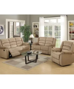 HomeRoots 329370 120 in. Contemporary Beige Fabric Sofa Set