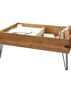 HomeRoots 344001 35.43 x 22.51 x 13.77 in. Rustic Iron & Wood Coffee Table with Sliding Tray