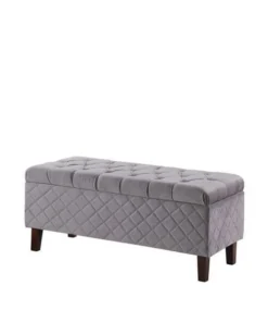 Parcelcode HB4827 17.5 in. Fossil Shantelle Quilted Tufted Storage Bench; Gray Blue