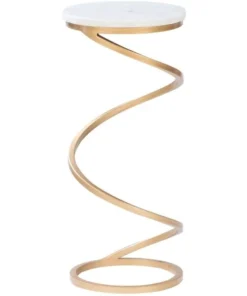 Powell D1323A20W Rian Spiral Drink Table; White - Marble & Gold Iron