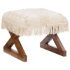 Powell D1356S20 20 x 20 x 18 in. Tarragon Tassel Ottoman in Off White Fabric & Wood