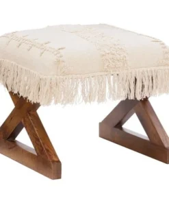 Powell D1356S20 20 x 20 x 18 in. Tarragon Tassel Ottoman in Off White Fabric & Wood