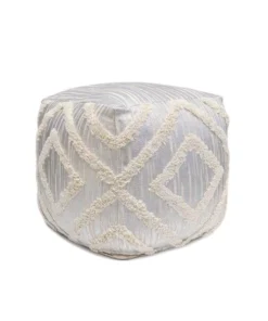 Pasargad Home PPF-064-1SIL Grand Canyon Cotton Pouf - Silver Foiled - 17.75 x 17.75 x 17.75 in.