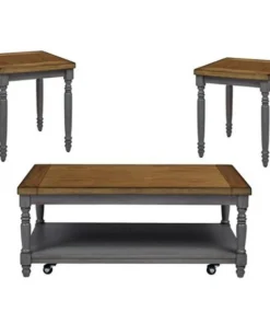 Progressive Furniture T236-95 Living Room Cocktail Table & 2 End Tables; Oak & Brushed Gray - Pack of 3
