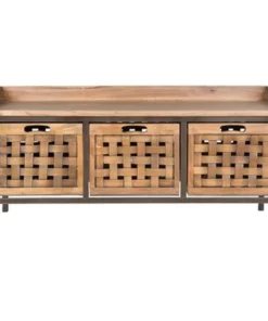 Safavieh AMH6530E Isaac Storage Bench; Antique Pewter & Oak