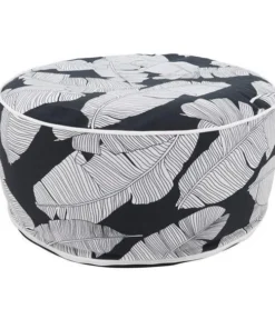 Saro Lifestyle SARO PU1934.BW 21 x 9 in. Banana Leaf Print Outdoor Ottoman Black & White