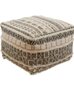 Saro Lifestyle SARO PU197.N 20 x 20 x 14 in. Cotton Floor Pouf with Natural Printed & Tufted Design