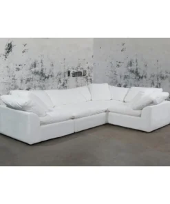 Sunset Trading SU-1458-81-3C-1A Cloud Puff Slipcovered Modular Sectional Sofa - Performance White 4 Piece