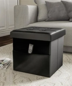 Lavish Home 80-FOTT-3 Foldable Storage Cube Ottoman with Pocket - Black