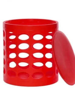 NuSteel TT-101RDV Otto Storage Stool - Round Plastic Storage Ottoman with Oval Perforated Pattern Red