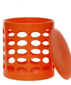 NuSteel TT-102NGV Otto Storage Stool - Round Plastic Storage Ottoman with Oval Perforated Pattern Dark Orange