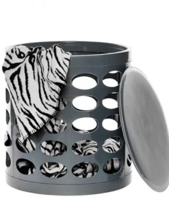 NuSteel TT-106GYV Otto Storage Stool - Round Plastic Storage Ottoman with Oval Perforated Pattern Grey