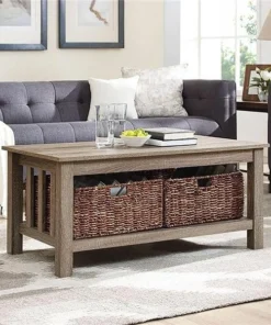Walker Edison Furniture Co Walker Edison C40MSTAG 40 in. Wood Storage Coffee Table with Totes - Driftwood