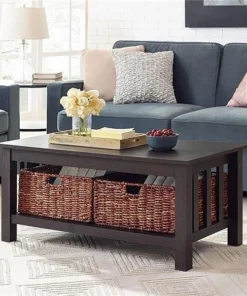 Walker Edison Furniture Co Walker Edison C40MSTES 40 in. Wood Storage Coffee Table with Totes - Espresso