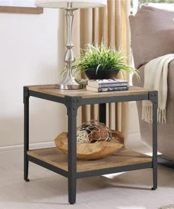 Walker Edison Furniture Co Walker Edison C20AISTBW Angle Iron Rustic Wood End Table - Barnwood; Set of 2