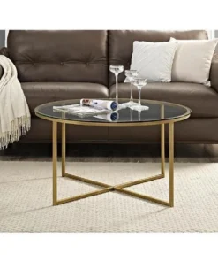 Walker Edison Furniture Co Walker Edison AF36ALCTGGD 36 in. Coffee Table with X-base; Glass & Gold