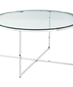 Walker Edison Furniture GAF36ALGCR 2 Piece Round Coffee Table Set; Glass & Chrome