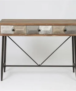 Winsome House LuxenHome Rustic Mid-Century Three Drawer Console Table