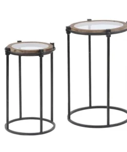 Luxen Home LuxenHome 2-Piece Nesting Metal and Glass Round Accent Table
