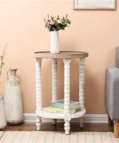 Luxen Home White Wood Round Accent Table