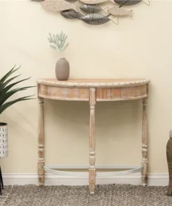 Winsome House Luxen Home Natural and White-Washed Wood Half Moon Table