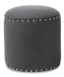 Wholesale Interiors 1708-Gray Baxton Studio Rosine Modern & Contemporary Fabric Upholstered Nail Trim Ottoman; Dark Grey