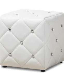 Wholesale Interiors 1710-White Baxton Studio Stacey Modern & Contemporary Faux Leather Upholstered Ottoman; White